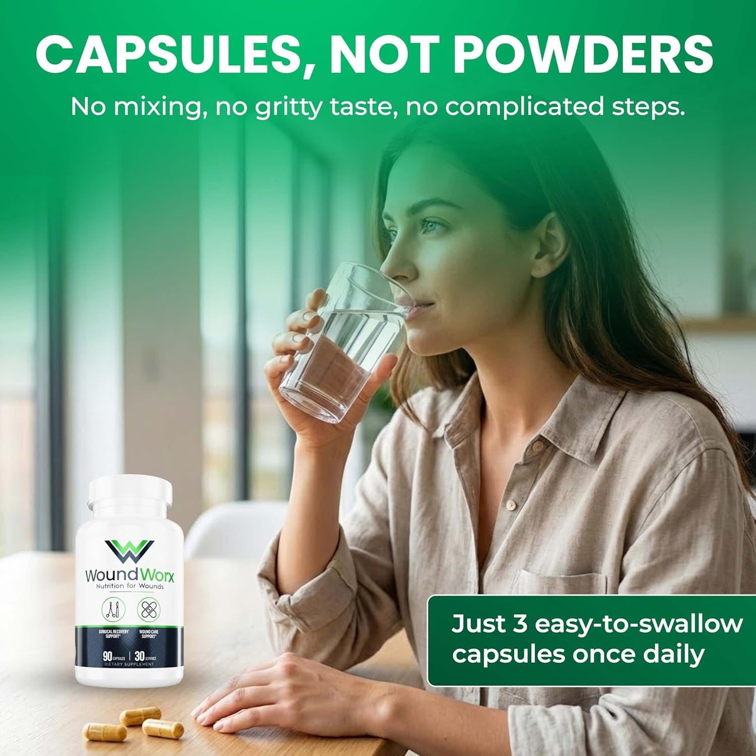 Free Life Labs Woundworx Nutrition-Scar and Surgery Support, Wound Care, General and Plastic Surgery, Faster Healing W/Vitamins, Amino Acids, Collagen, Probiotics, Turmeric, Bromelain-90 Caps
