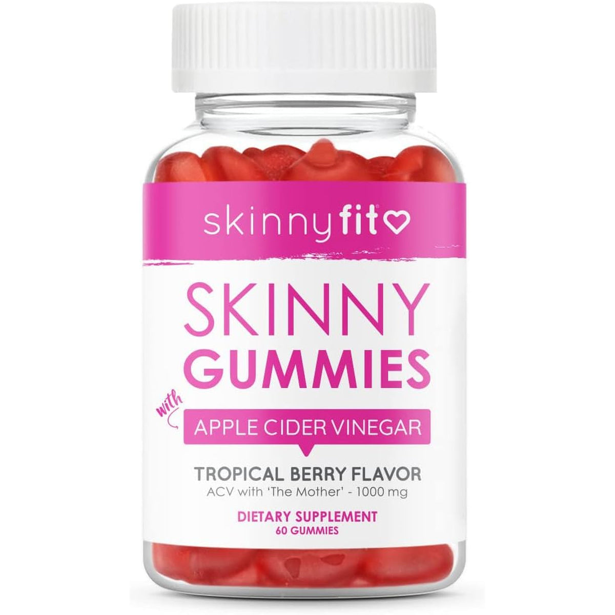 Skinnyfit Skinny Gummies Apple Cider Vinegar Gummies W/ the Mother, Healthy Weight, Immune Support, Vitamin B9, B12, Beetroot, Pomegranate, Vegan-Friendly, 60 Count