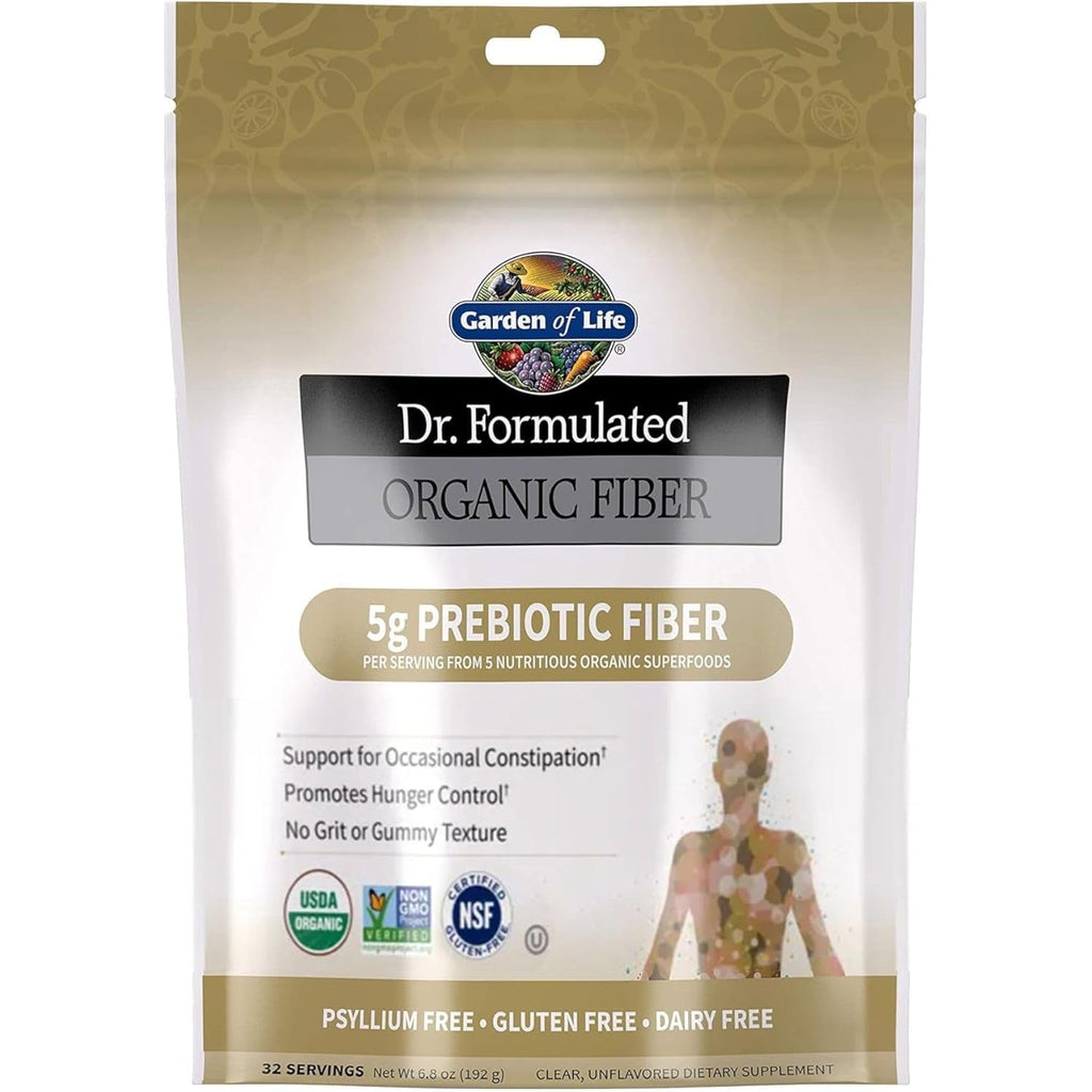 Garden of Life Dr. Formulated Organic Fiber Powder, Unflavored, Prebiotic Superfood Fiber Supplement, Constipation Relief, Psyllium Free, 32 Servings