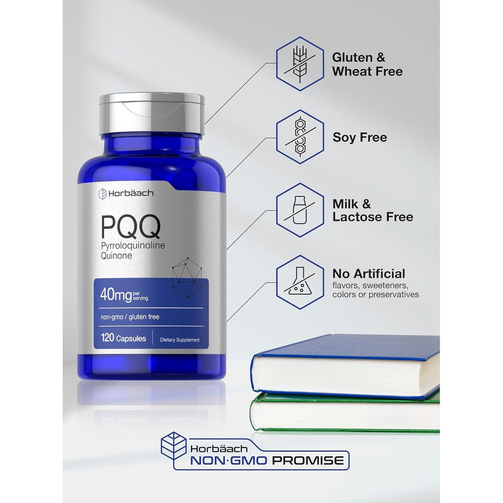 Horbäach PQQ Supplement 40 Mg | 120 Capsules | Maximum Strength | Non-Gmo and Gluten Free Supplement | Pyrroloquinoline Quinone Disodium Salt