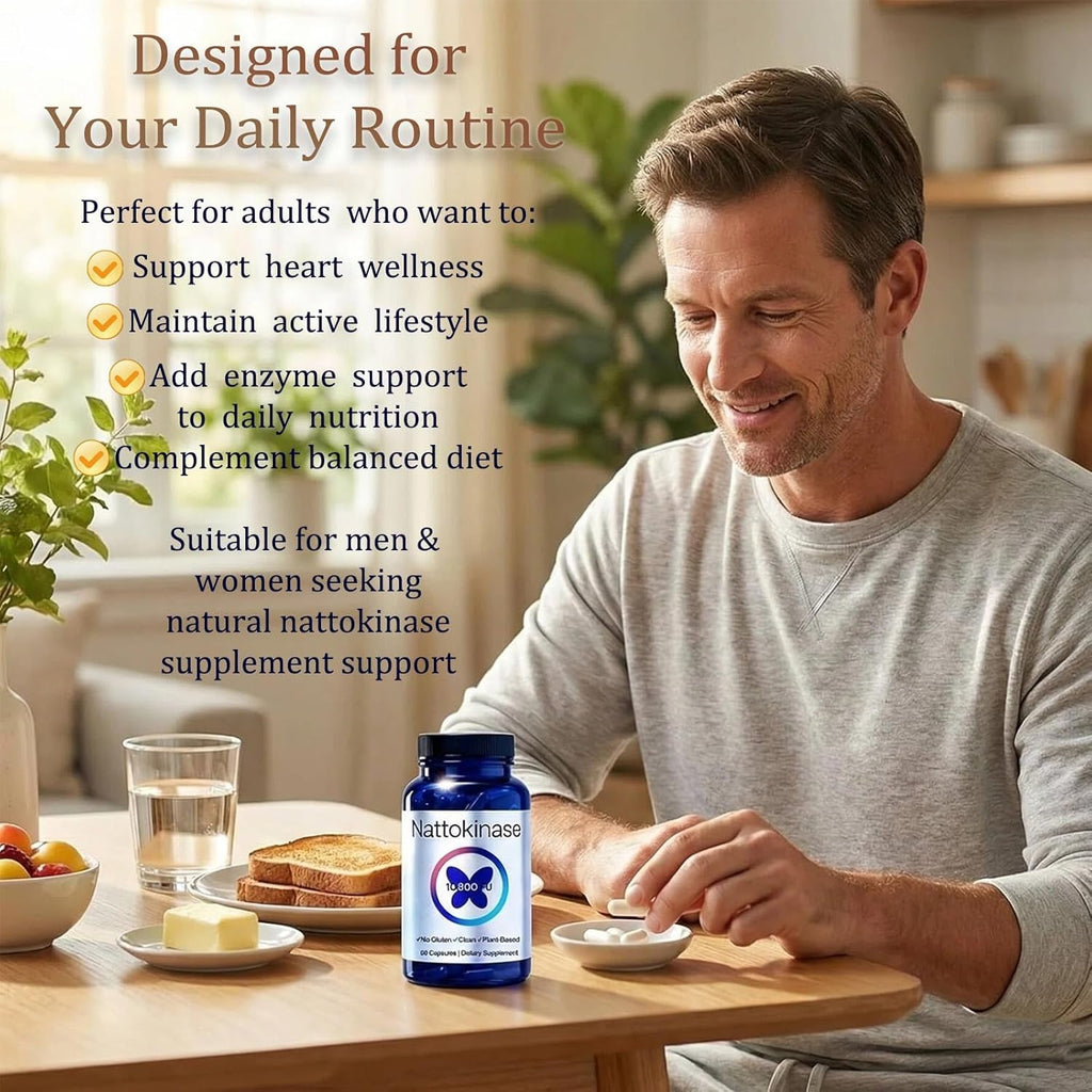 Nattokinase Supplement with 10,800 Fu，Ultimate Nattokinase Supplement Organic,Odorless Fermented Soy Enzyme, Vegan, Gluten Free, Easy Daily Routine, 60 Capsules (1Pc)