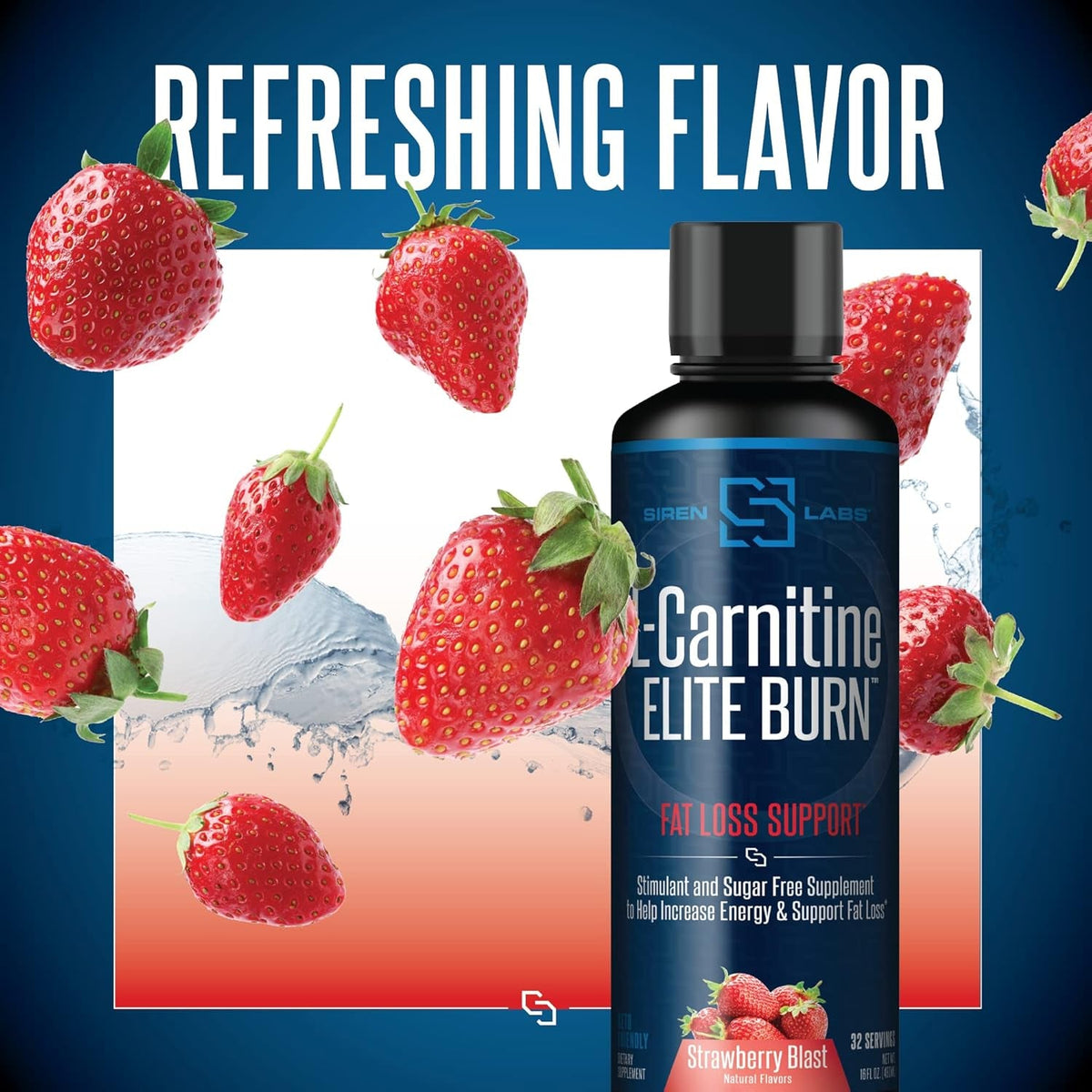 SIRENLABS L-Carnitine Elite Burn Liquid Keto Fat Burner and Metabolism Activator - Fat Loss Support Keto Friendly Weight Loss Increase Energy - Stimulant Free - Strawberry Blast 3000Mg (32 Servings)