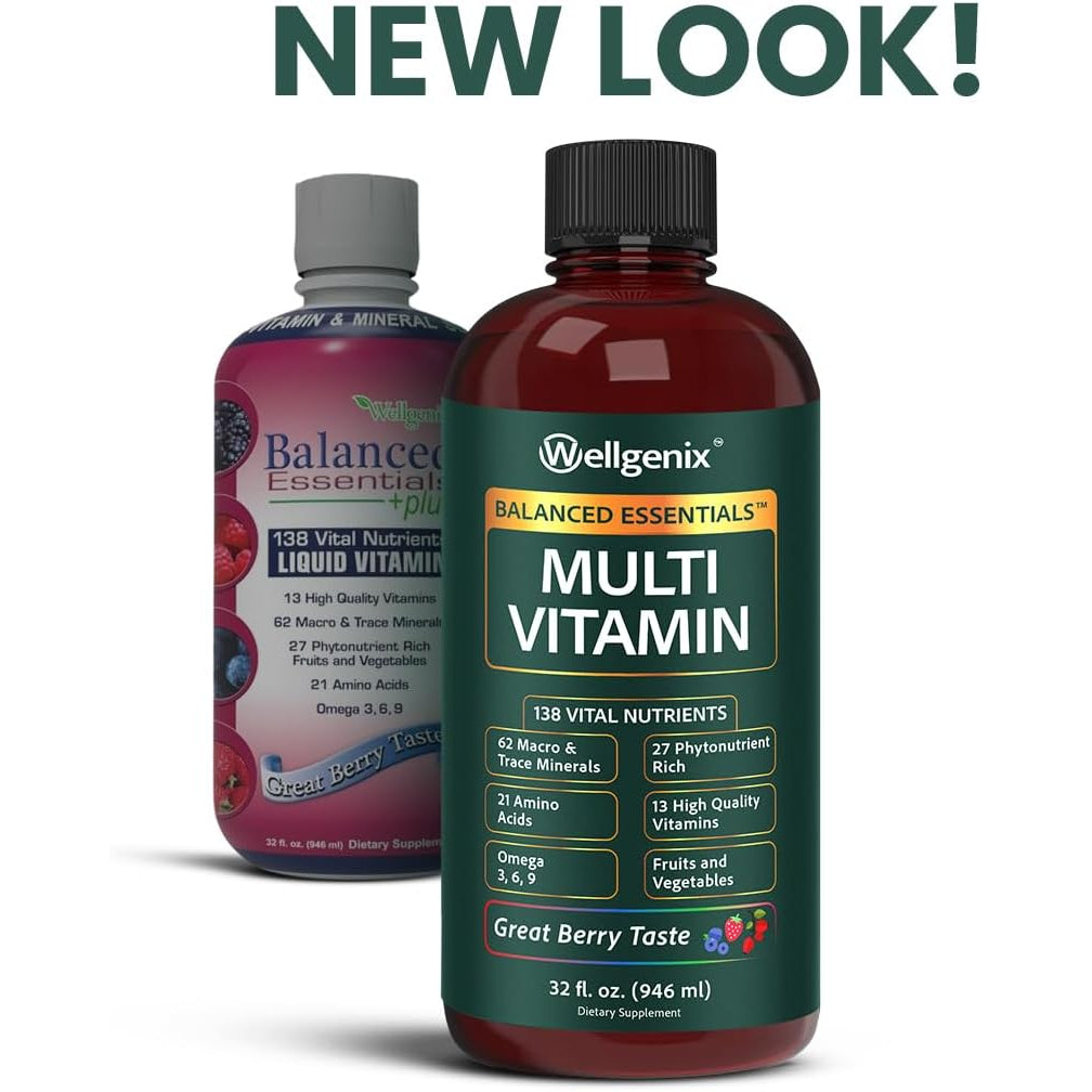 Wellgenix Balanced Essentials Liquid Multivitamin Dietary Supplement with Vitamins and Minerals – Berry Flavor – 32 Fl Oz
