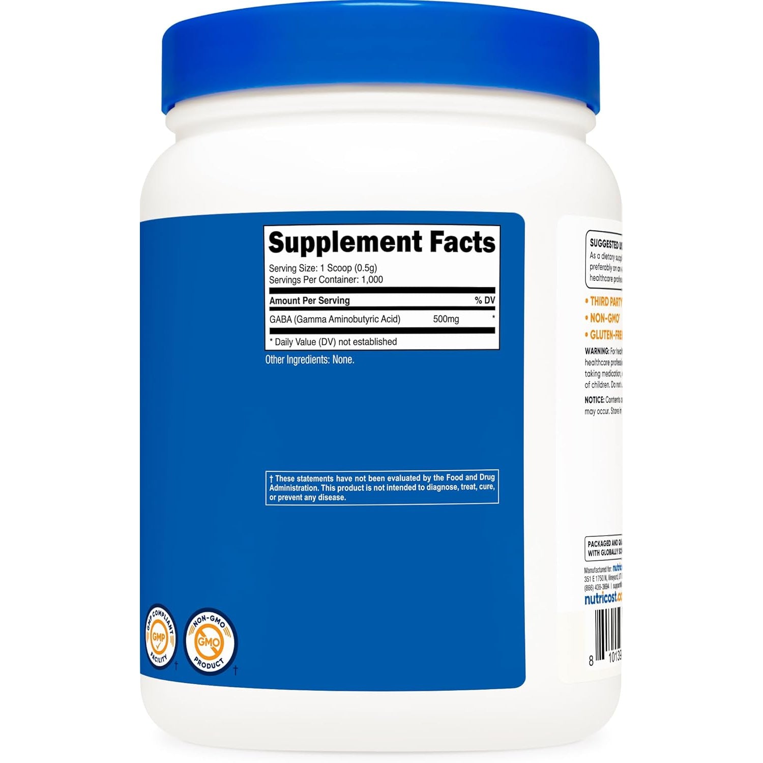 Nutricost Pure GABA 500G Powder (Gamma Aminobutyric Acid) (500 Grams/1.1 Pounds)