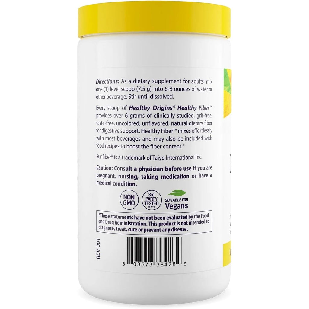 Healthy Origins Healthy Fiber Powder 7.9 Oz (225G) - Featuring Sunfiber Partially Hydrolyzed Guar Gum (PHGG) - Supports Digestive Regularity, Intestinal Health & Prebiotic Care