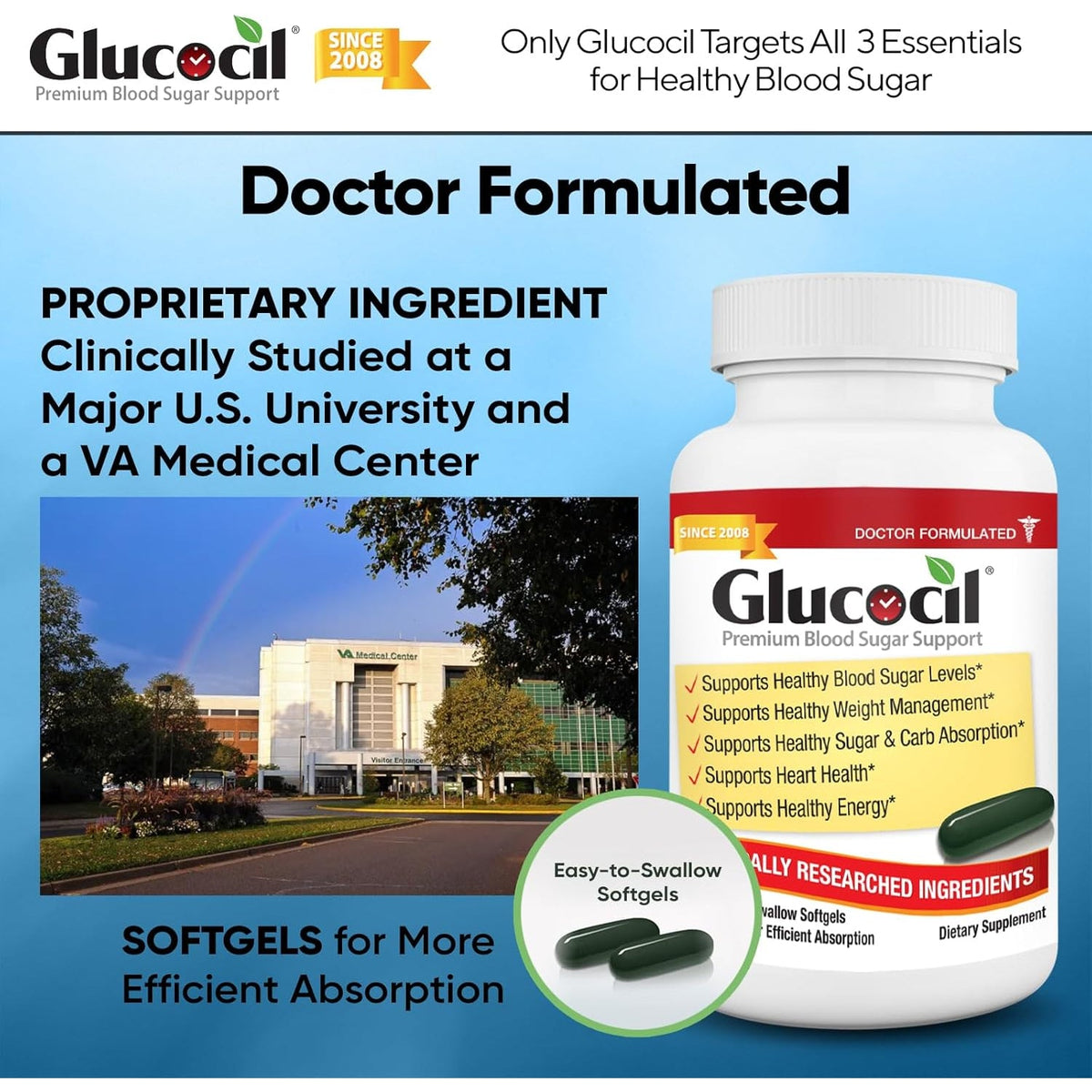 Glucocil – Softgels - Premium Blood Sugar Support - over 2 Million Bottles Sold - Supports the 3 Essentials for Healthy Blood Sugar - since 2008, with Berberine, Proprietary Mulberry Leaf, and More