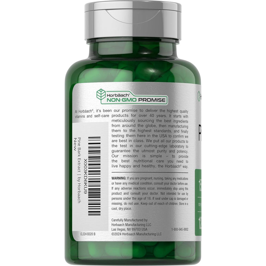 Horbäach Pine Bark Extract Capsules |120 Count | Non-Gmo and Gluten Free