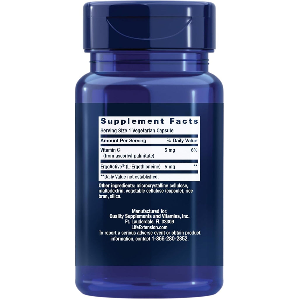 Life Extension Essential Youth L-Ergothioneine – Promotes Longevity & Healthy Aging – Gluten-Free – Non-Gmo – Vegetarian – 5 Mg – 30 Vegetarian Capsules