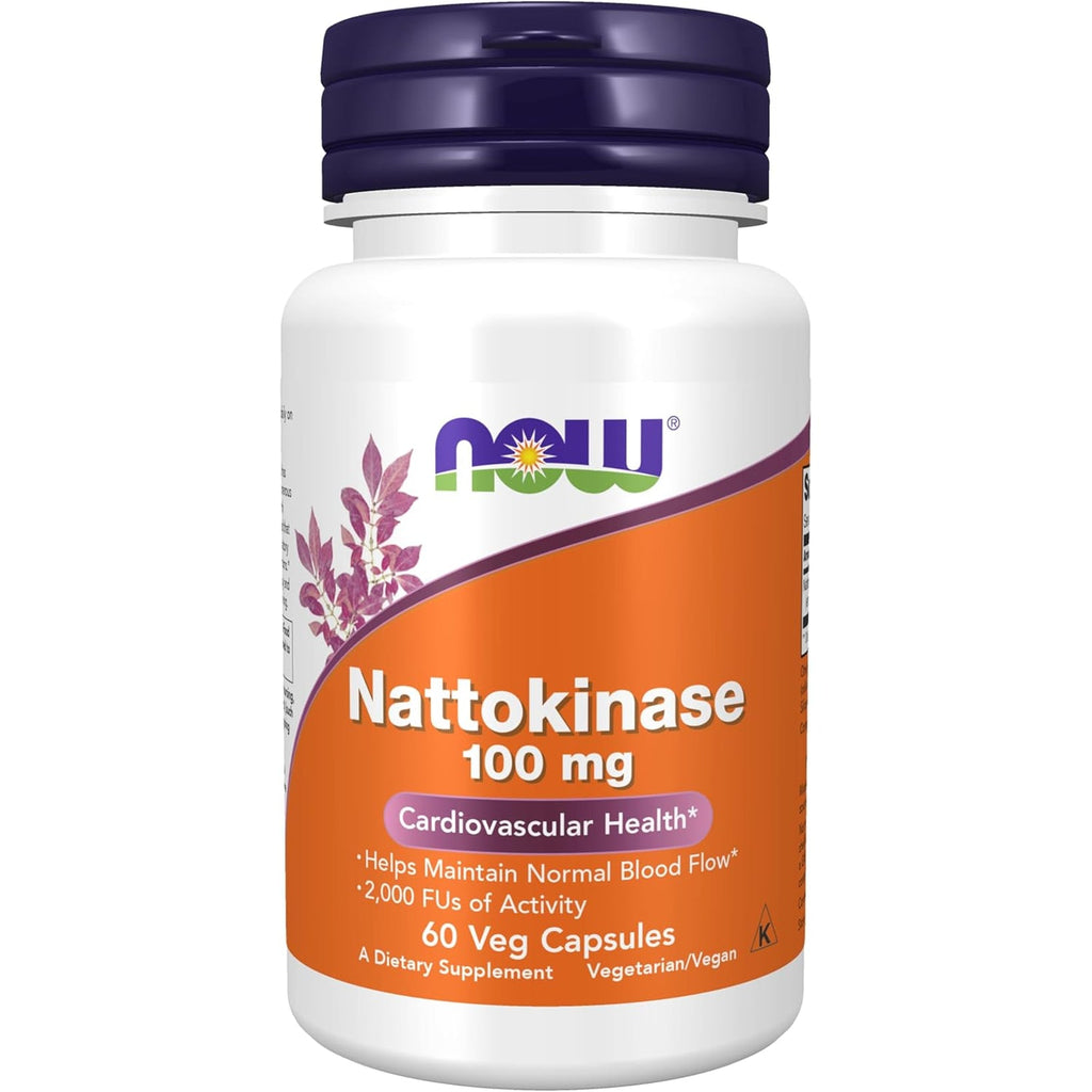 NOW Supplements, Nattokinase 100 Mg (From Non-Gmo Soy) with 2,000 Fus of Activity, 60 Veg Capsules