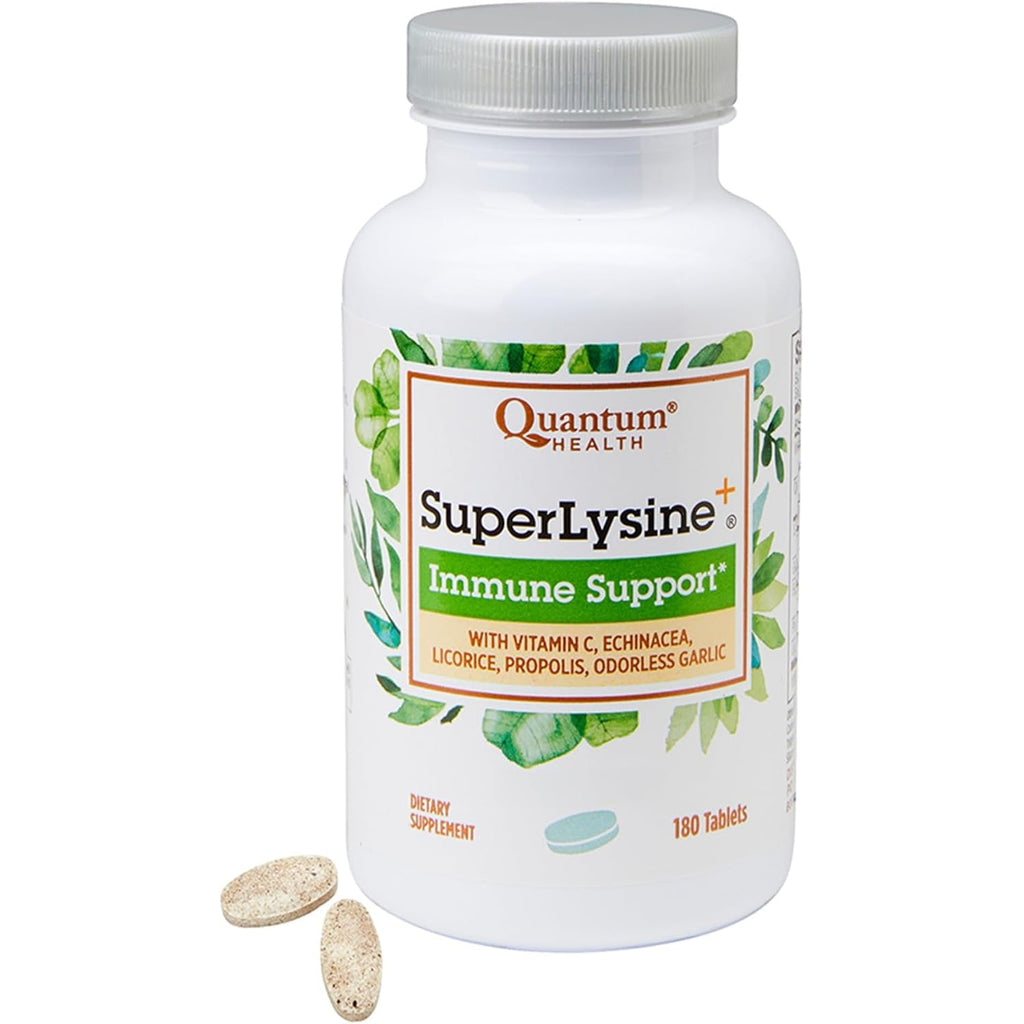 Quantum Health Super Lysine+ / Advanced Formula Lysine+ Immune Support with Vitamin C, Echinacea, Licorice, Propolis, Odorless Garlic (180 Tablets), Packaging May Vary