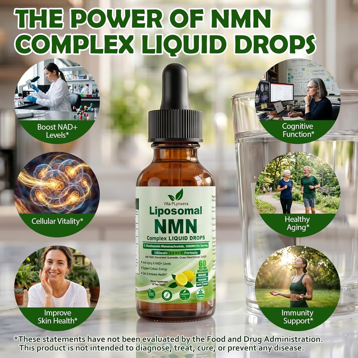 NMN Supplement Liquid Drops, Ultimate 12-In-1 NMN Beta 1000Mg W. Quercetin TMG Resveratrol Coq10 Astaxanthin for anti Aging Energy & Immune, NMNH Alternative Liposomal High Absorption for Women Men