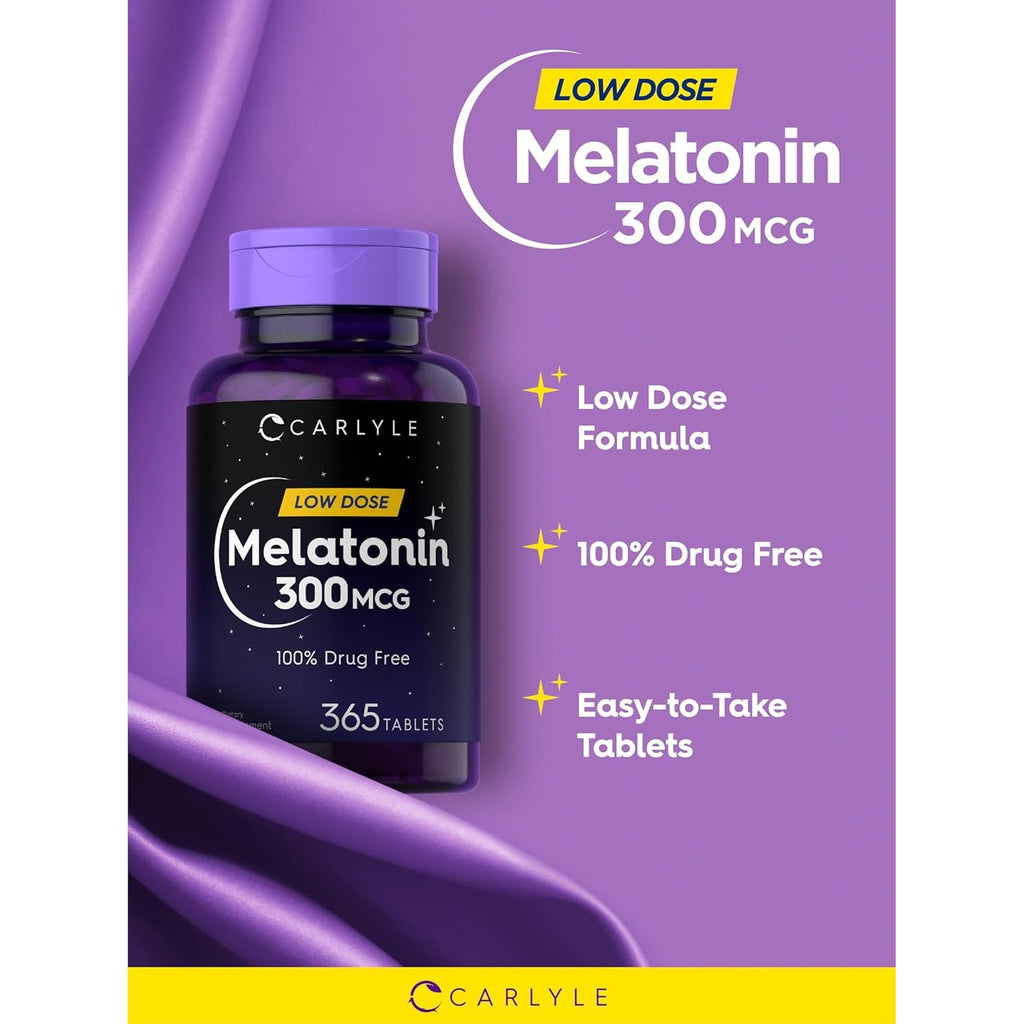 Carlyle Melatonin 300 Mcg | 365 Tablets | Low Dose | Vegetarian, Non-Gmo, Gluten Free