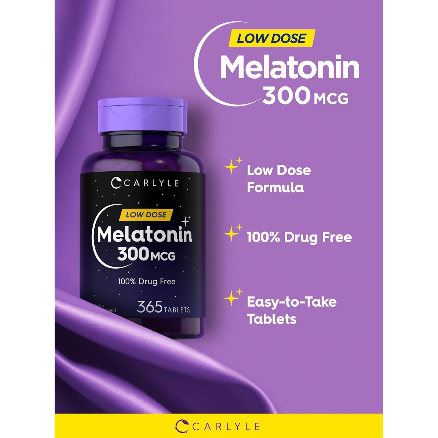 Carlyle Melatonin 300 Mcg | 365 Tablets | Low Dose | Vegetarian, Non-Gmo, Gluten Free