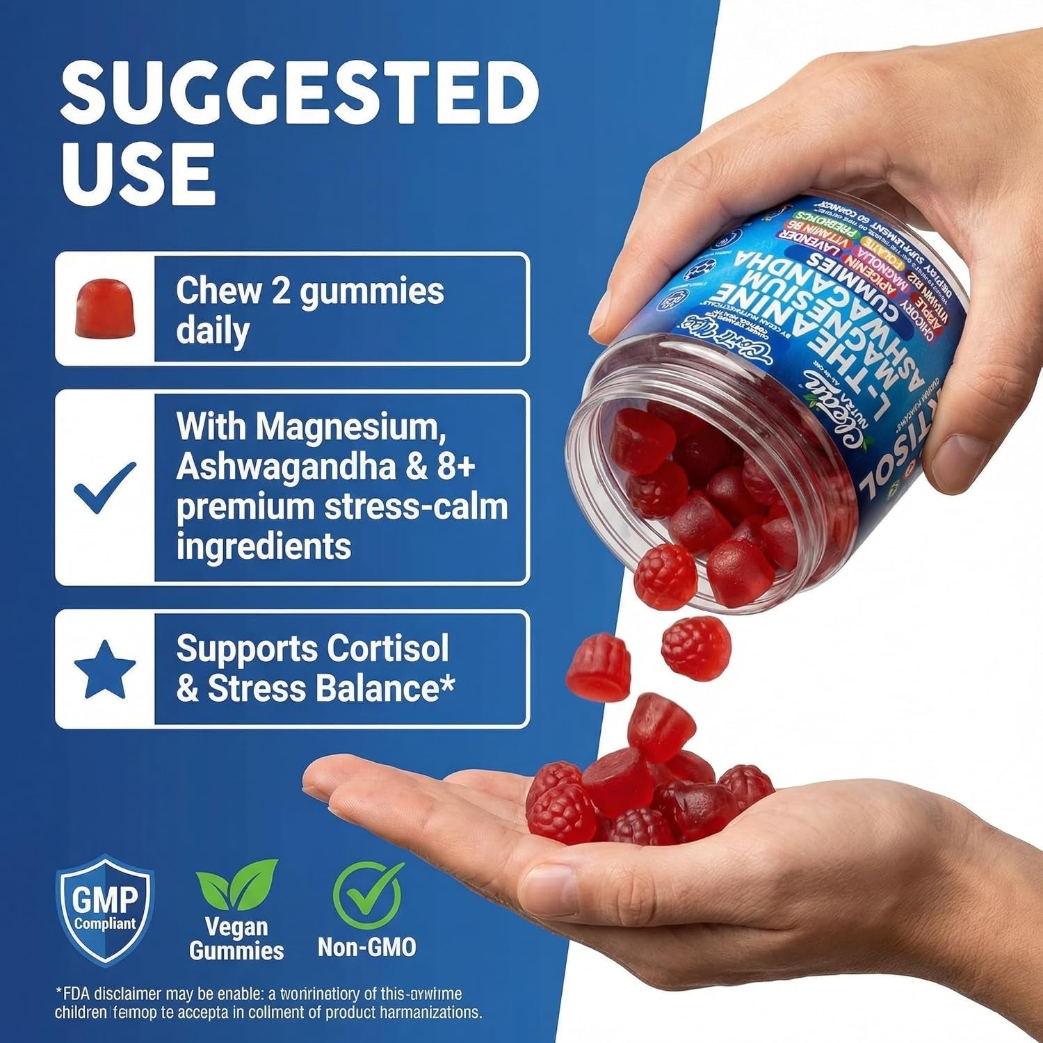 Clean Nutra Cortisol Supplement Gummies L-Theanine Magnesium Ashwagandha Apigenin Vitamin B6 Sleep and Calm Support Lavender Chicory Prebiotic Advanced Gummy Formula