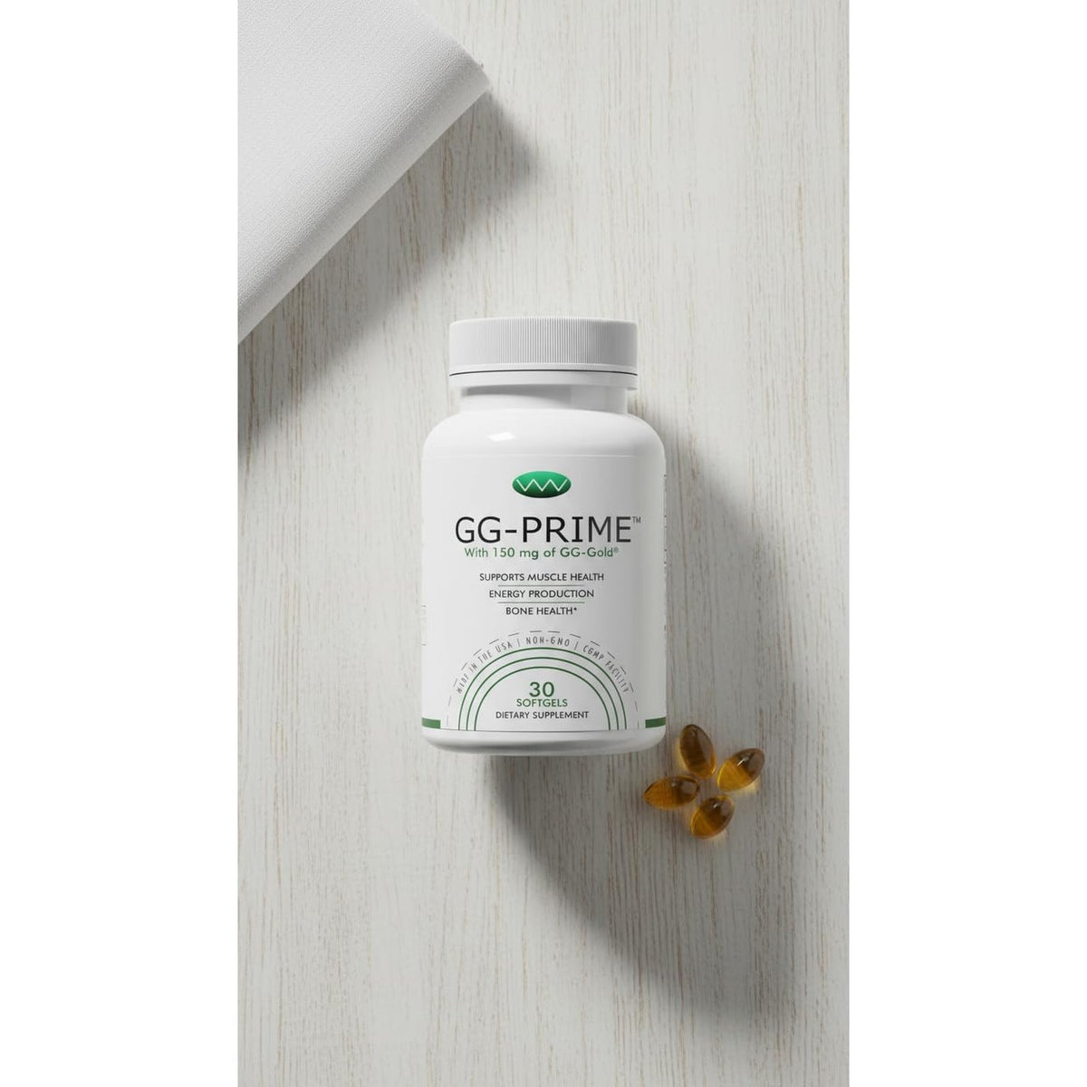 Gg-Prime™ Geranylgeraniol Supplement – 150Mg Gg-Gold® from Annatto – Supports Coq10 Production, Muscle & Bone Health – 30 Softgels