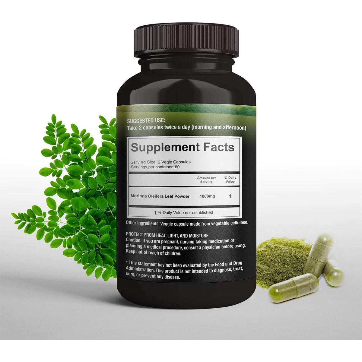 SUPREME HERBALS, 100% Raw and Pure Moringa Leaf Powder Capsules. Organic Certified Moringa Leaf. Natural Superfood with Essential Amino Acids, Antioxidants and Omega 3, 500Mg, 120 Capsules.