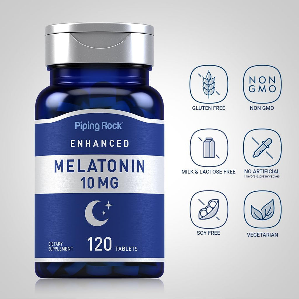 Piping Rock Melatonin 10Mg | 120 Tablets | with L-Theanine | Adult Sleep Supplement | Extra Strength Formula | Vegetarian, Non-Gmo, Gluten Free