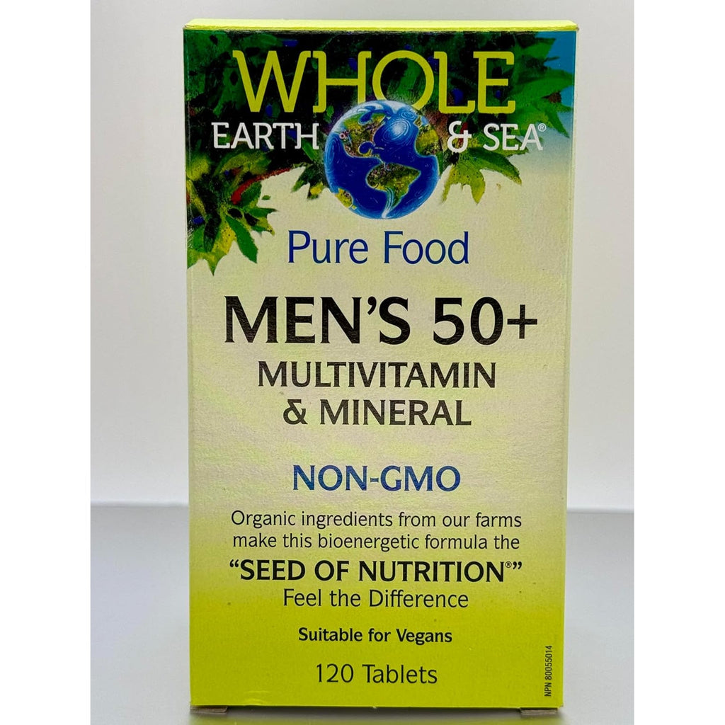 Natural Factors Whole Earth & Sea Men'S 50+ Multivitamin & Mineral - Daily Nutritional Support Multivitamin - Supports Brain Health & Immune System Function - Vegan - 120 Tablets (60 Servings)