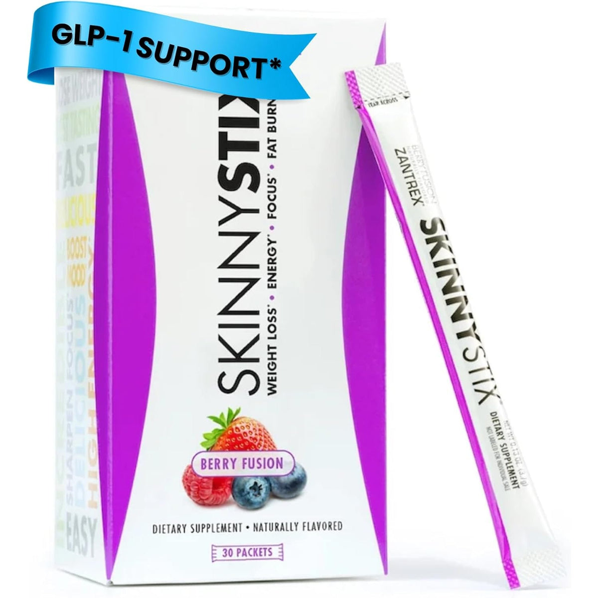 Zantrex Skinnystix Energy Powder – Lose Weight, GLP-1, Appetite Suppressant, Boost Mood – 10 Calories – Yerba Mate, Coffee Bean – 30 Stix, Berry