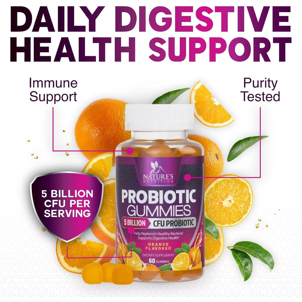 Probiotics for Digestive Health Gummies - 6 Unique Strains for Daily Immune Support & Gut Health, Supports Constipation, Gas & Bloating - Best Probiotic Supplement Gummy for Women & Men - 60 Gummies