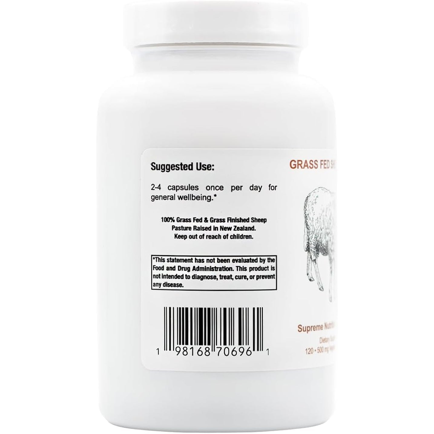 Supreme Nutrition Grass Fed Sheep Liver, 120 Pure Ovine Liver Capsules
