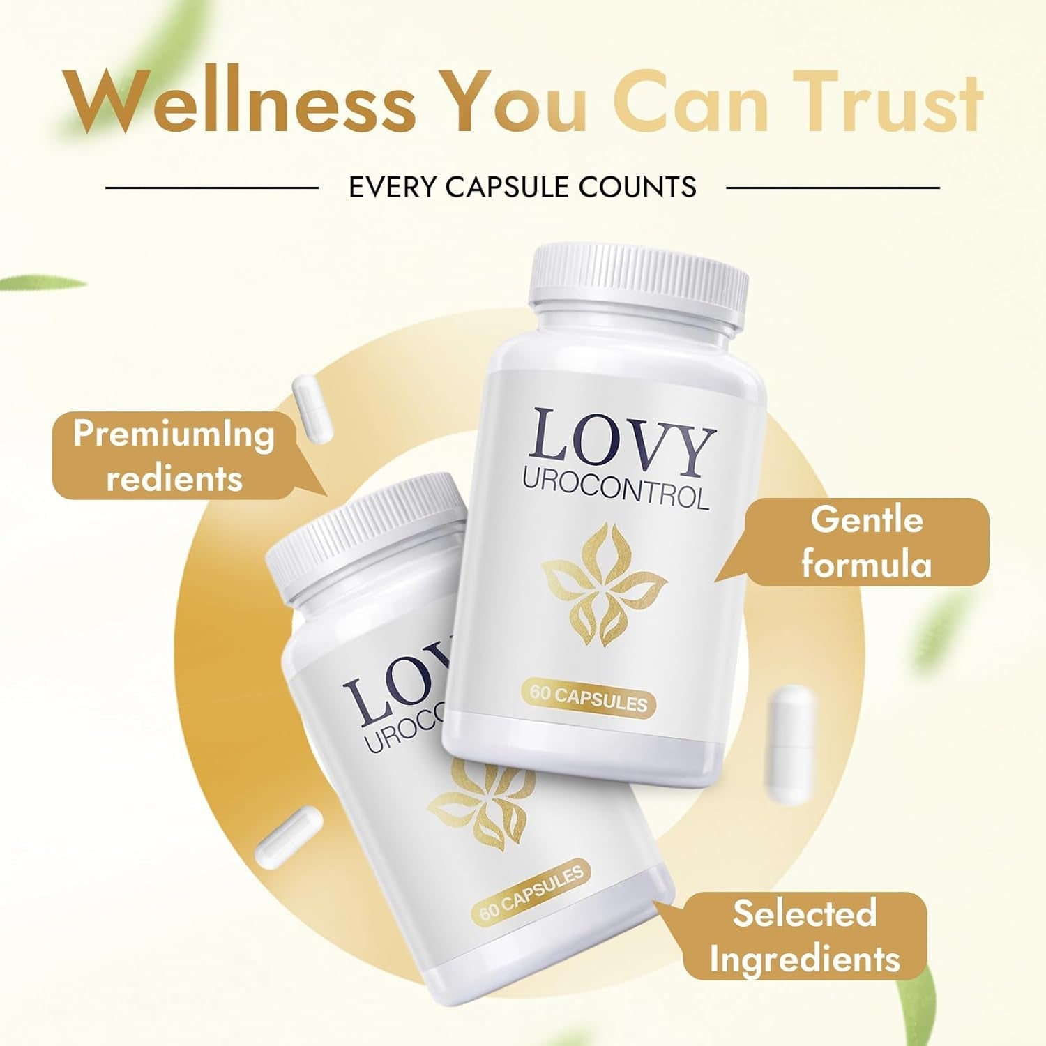 Lovy Urocontrol Capsules – Lovy Bladder Control Supplement with Magnesium, Cranberry & Pumpkin Seed, Herbal Blend for Men & Women, Non-Gmo & Gluten Free – 60 Capsules