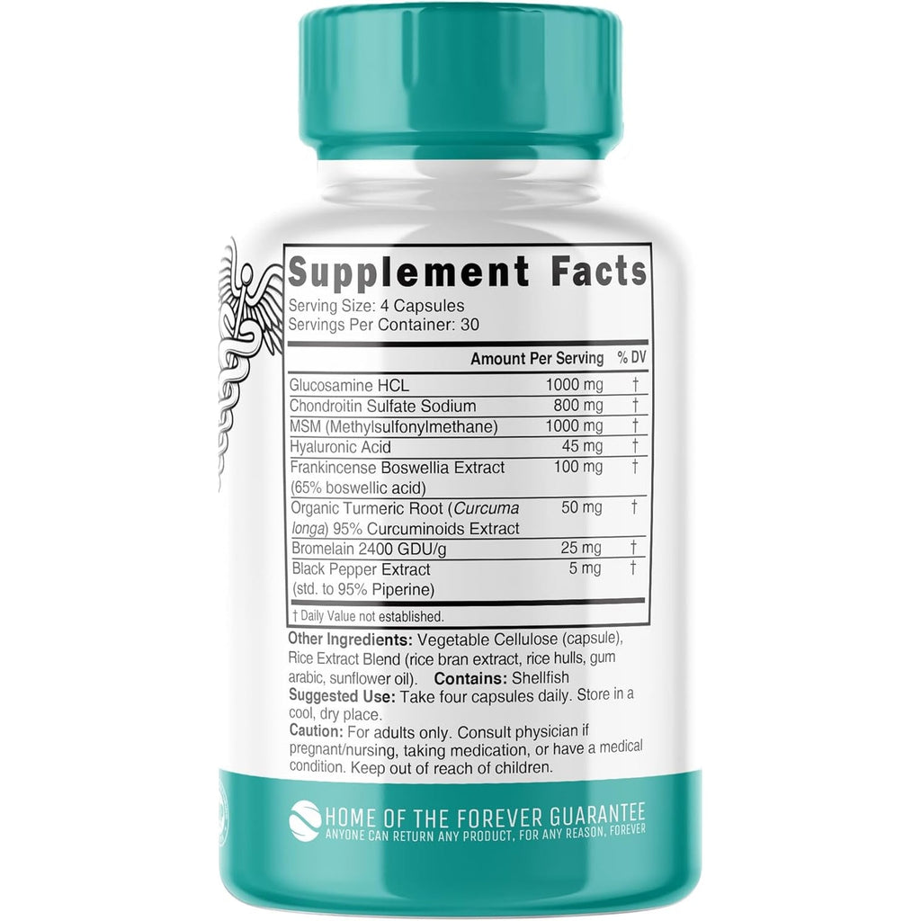 Nutri 8-In-1 Glucosamine Chondroitin MSM Turmeric Bromelain Boswellia Hyaluronic Acid 3025 Mg - Joint Support Supplement - 120 Capsules - Supports Healthy Bones - 3Rd Party Tested & GMP Certified