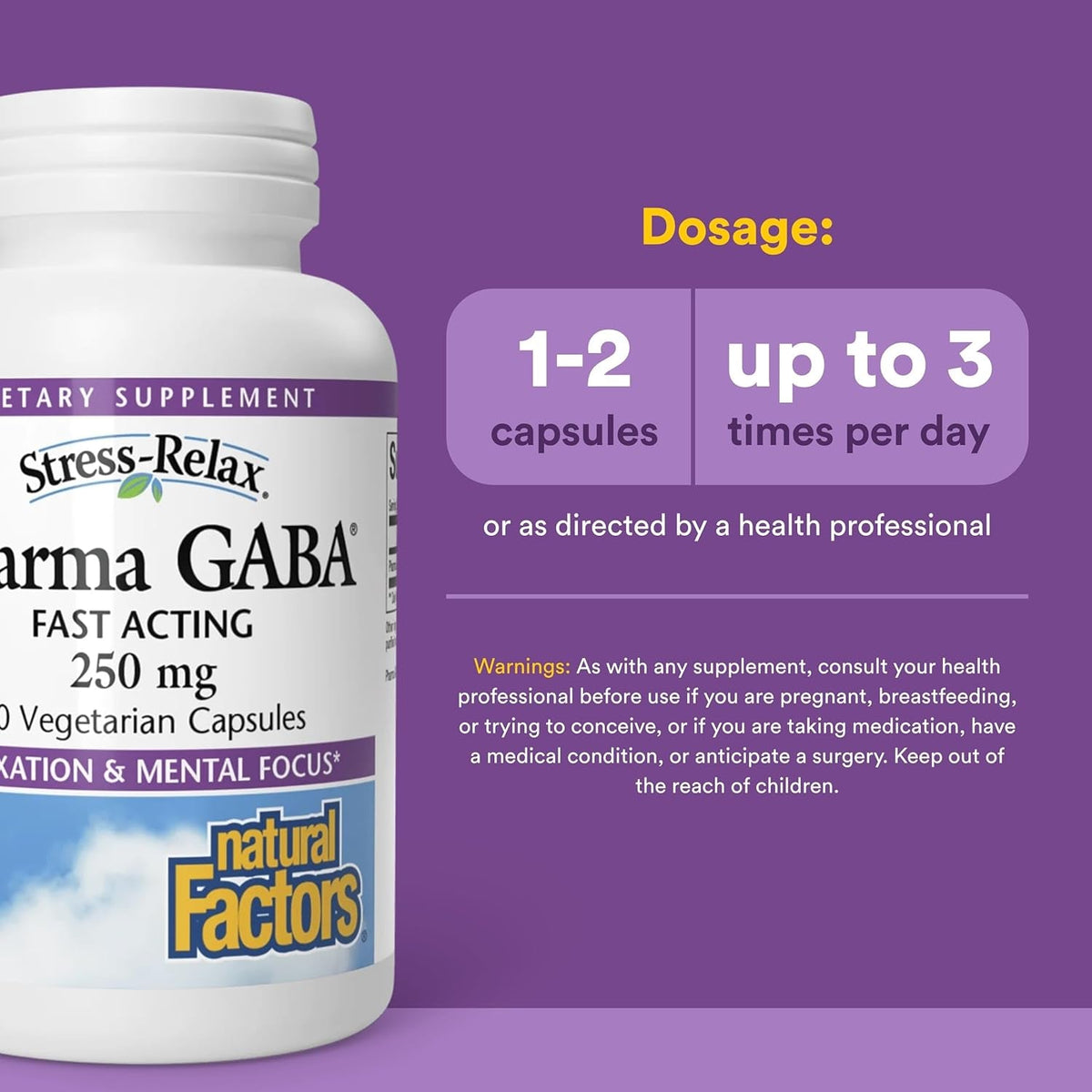 Natural Factors Pharma GABA - Dietary Supplement Supports Calm Sleep & Sleep Quality - Natural, Fast-Working Supplement Aids Focus & Brain Health - 60 Vegetarian Capsules (60 Servings)