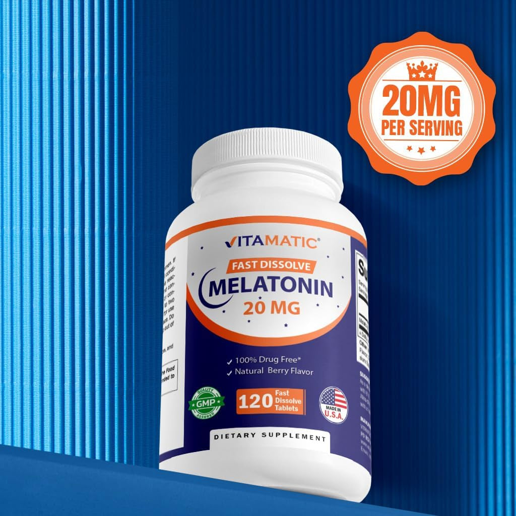 Vitamatic Melatonin 20Mg for Sleep Support | Vegetarian, Non-Gmo, Gluten Free | HIGH Potency 20 MG | Natural Berry Flavor 120 Fast Dissolve Tablets