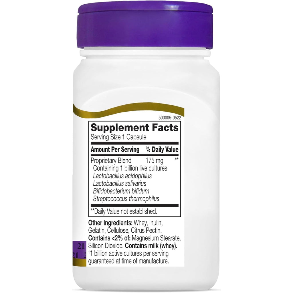 21St Century Acidophilus Probiotic Blend Capsules (100 Count), Daily Probiotic Supplement with Lactobacillus Acidophilus, Supports Digestive Health & Immune System, Non-Gmo, Gluten-Free