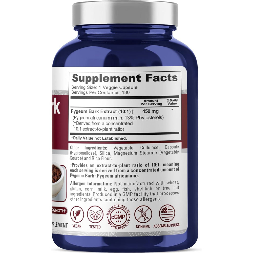 Nusapure Pygeum Bark Capsules, 450 Mg, 180 Veg Capsules (Non-Gmo, Vegan)