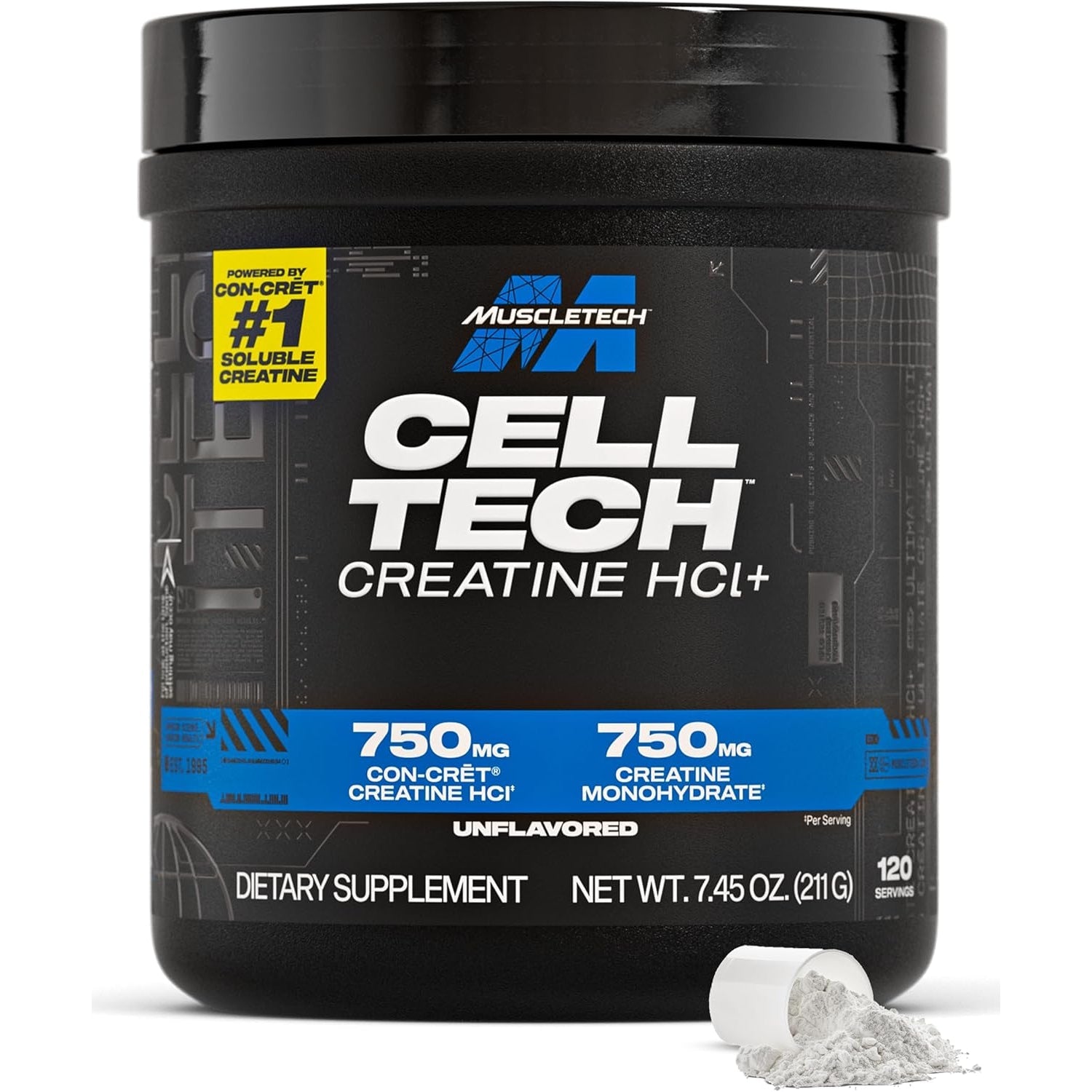 Muscletech Cell-Tech Creactor Creatine Hcl Powder, Post Workout Muscle Builder for Men & Women, Creatine Hydrochloride + Free-Acid, Unflavored (120 Servings), 7.45 Oz