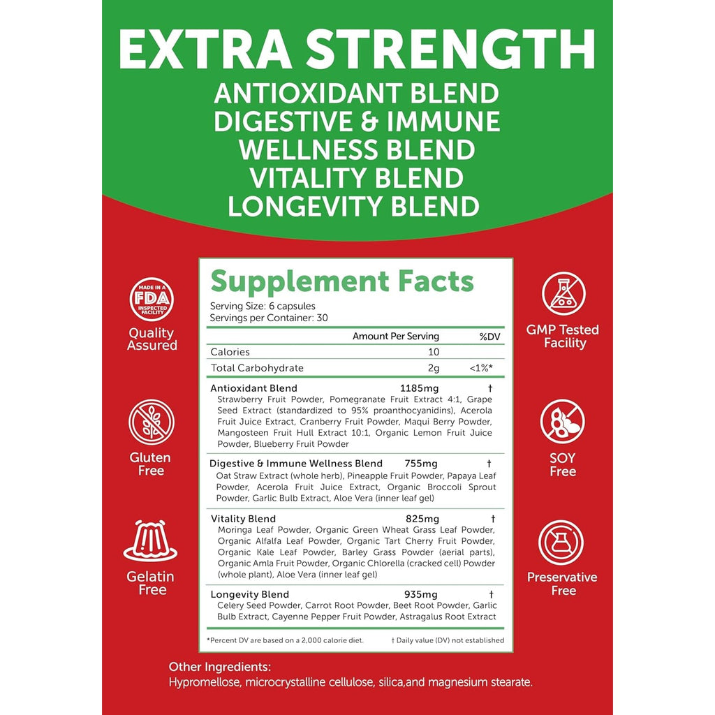 Lunakai USA Made Superfood Fruits & Veggies Supplement - All-In-One with 4 Blends & Scented Capsules, 180Ct Super Veggie Capsules for Adults