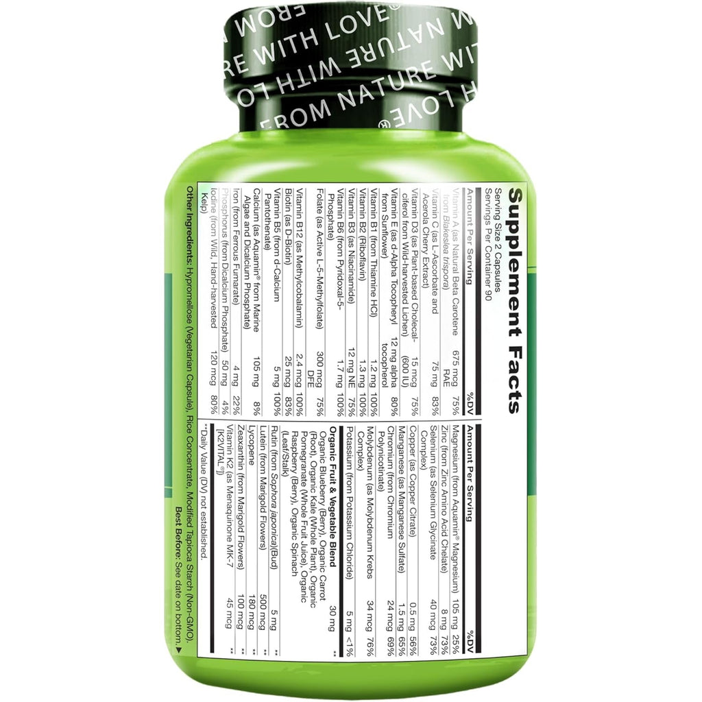 NATURELO Multivitamins for Teenage Girls/Boys, 180 Capsules, Whole Food Multivitamin with Minerals, Non-Gmo, Vegetarian