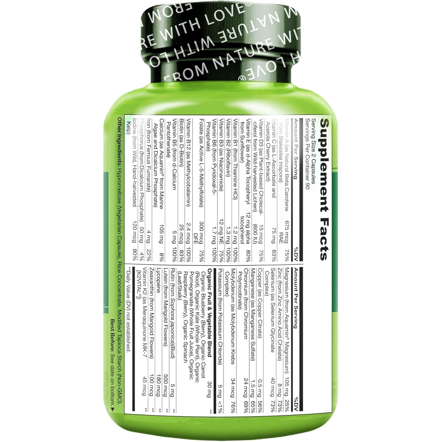 NATURELO Multivitamins for Teenage Girls/Boys, 180 Capsules, Whole Food Multivitamin with Minerals, Non-Gmo, Vegetarian