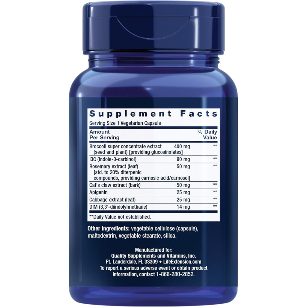 Life Extension Cruciferous Vegetable Extract Blend, Broccoli Extract, I3C, Helps Maintain DNA Health & Already Healthy Hormone Levels, Gluten Free, Non-Gmo, Vegetarian, 60 Capsules