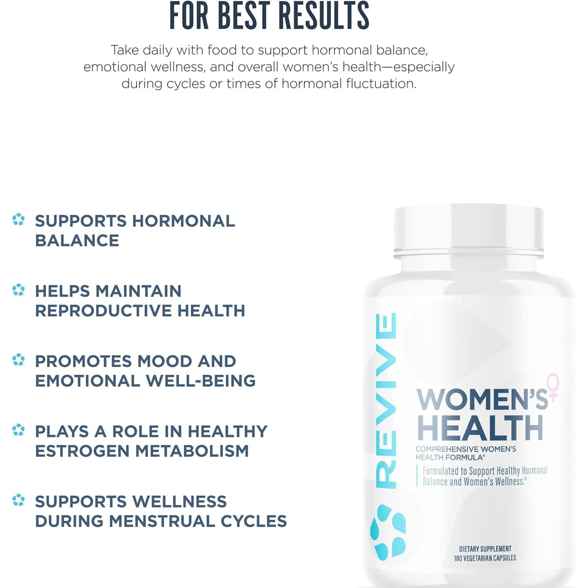 Revive MD Hormone Balance for Women – Hormone Support Supplement W/Myo-Inositol, Chaste Berry, DIM, Vitamins C & E, Evening Primrose Oil – Health & Hormonal Balance (180 Capsules, 30 Servings)