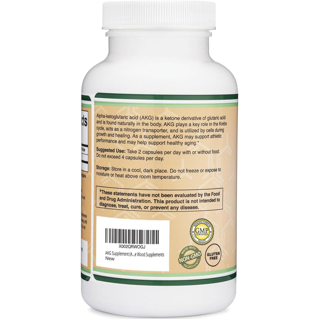 AKG Supplement (Alpha Ketoglutaric Acid) 1,000Mg per Serving (180 Capsules) Different and May Be More Effective than AAKG (Recently Studied for Healthy Aging Properties) Gluten Free by Double Wood