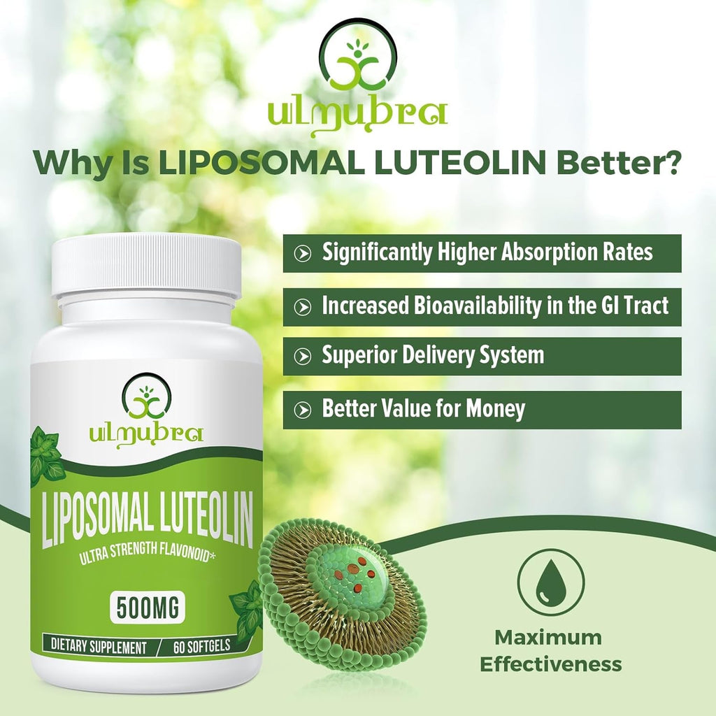 Ulmubra Liposomal Luteolin 500MG, Maximum Absorption, Potent Flavonoid, 60 Softgels, Luteolin Supplement, Non-Gmo, Gluten Free