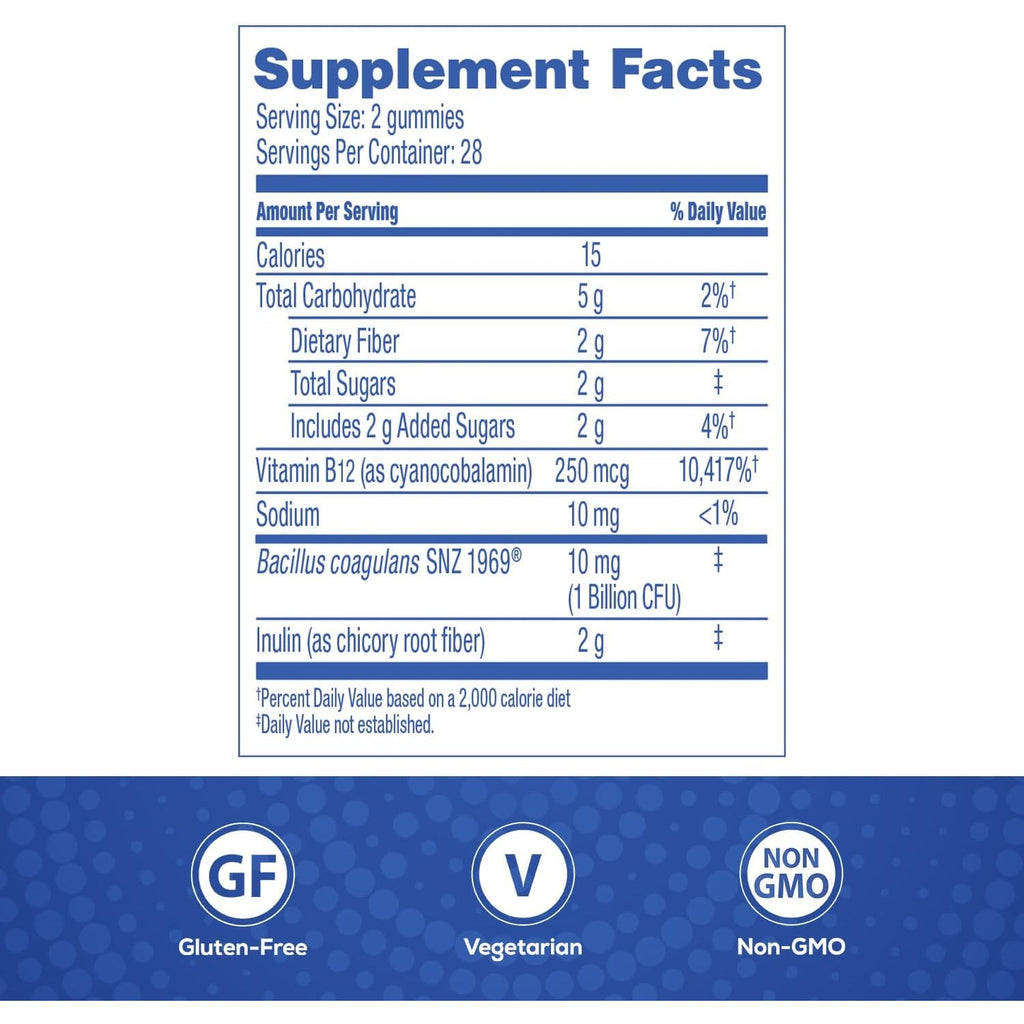 Florastor Prebiotic and Probiotic Gummies, Digestive and Metabolic Support Probiotic Blend for Multi-Action Digestive Health Care, with Vitamin B12, 56 Gummies