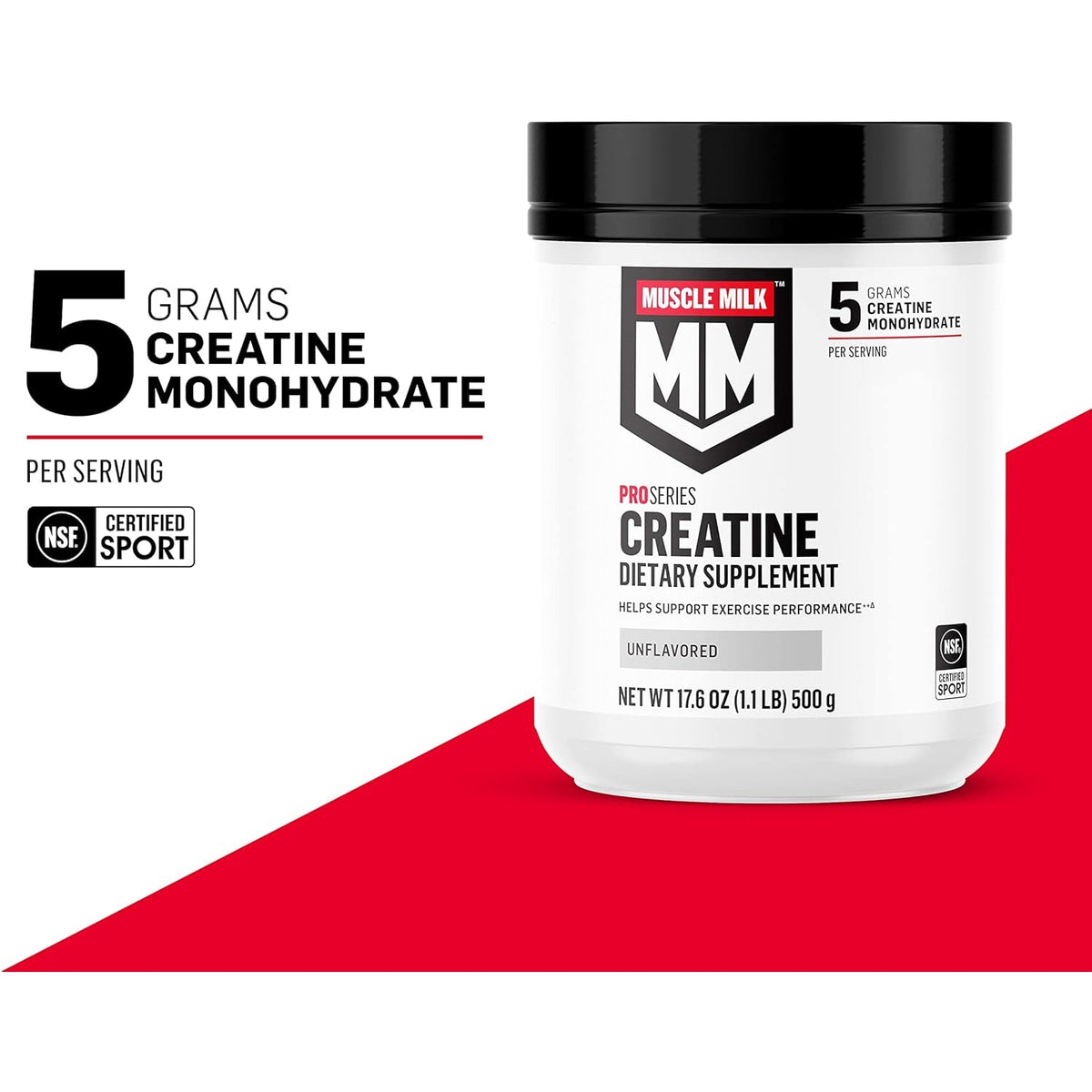 Muscle Milk Pro Series Creatine Powder Supplement, Unflavored, 1.1 Pound, 100 Servings, 5G Creatine Monohydrate, NSF Certified for Sport, Packaging May Vary