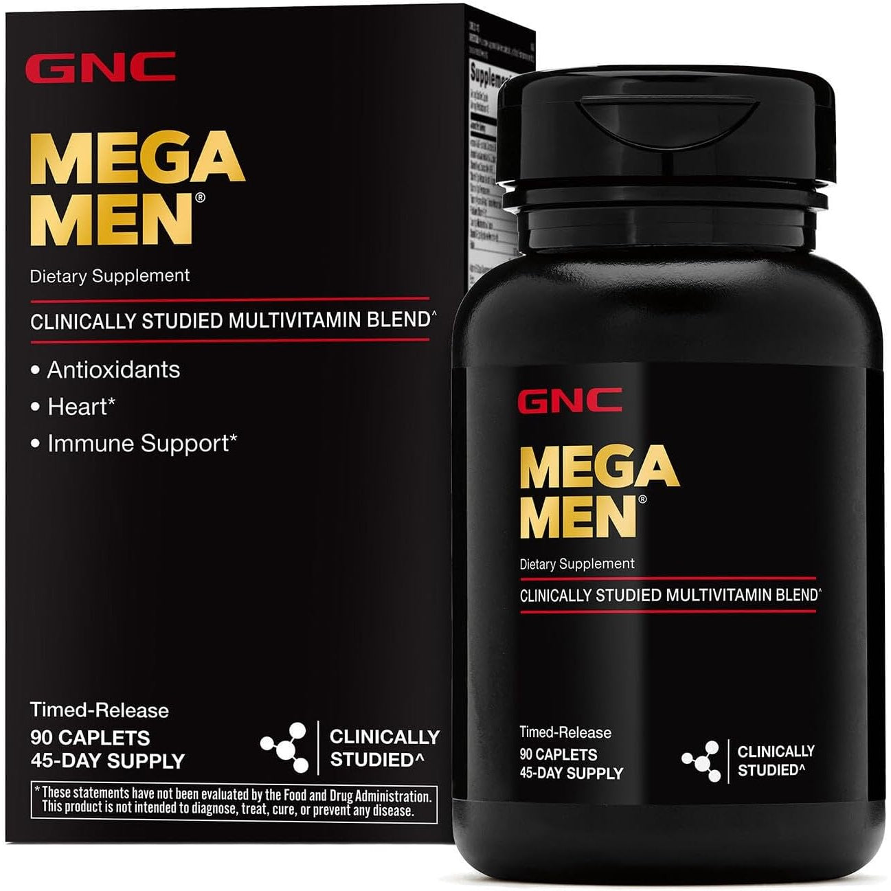 GNC Mega Men Multivitamin Caplets, Clinically Proven to Feel Better, Immune Support, Energy Support, Antioxidants, B Vitamins, Vitamin D-3, Timed Release, 90 Count, 45 Day Supply
