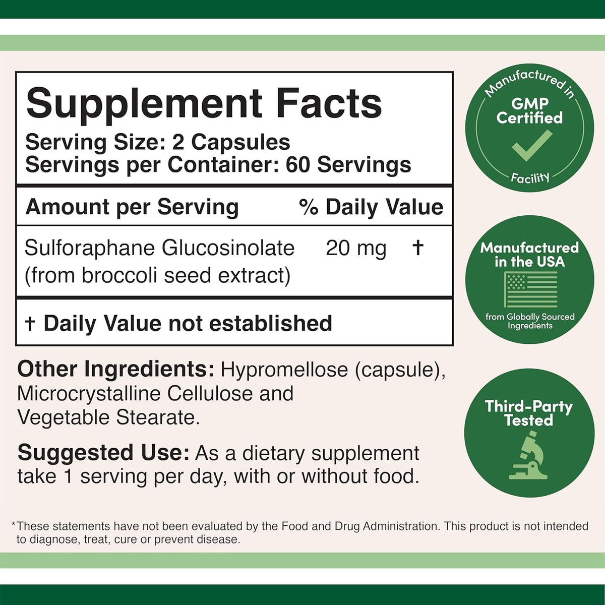 Sulforaphane Supplement - 20Mg of Sulforaphane per Serving (120 Capsules) Potent Broccoli Extract for Healthy Aging (Derived from Broccoli Sprouts, Vegan Safe) by Double Wood