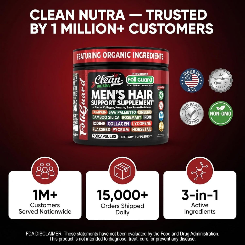 Hair Growth Supplement for Men | Biotin Hair Vitamins Collagen Pumpkin Seed Saw Palmetto Iron Ginseng Bamboo Silica Rosemary Peppermint Keratin Selenium Iodine Flaxseed Horsetail Vitamin a C D3 E B12