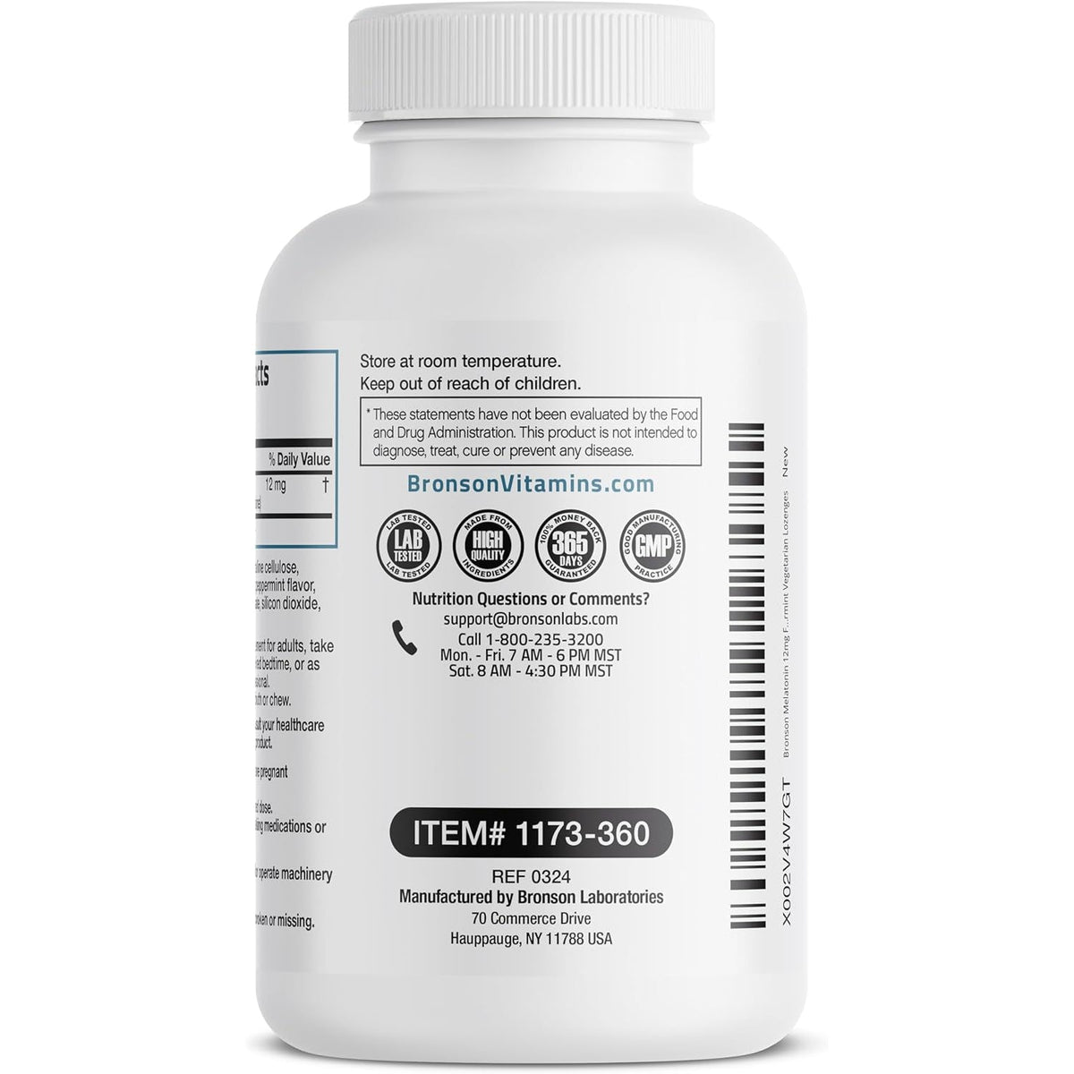 Bronson Melatonin 12Mg Fast Dissolve Nighttime Sleep Aid Support & Relaxation Support, 360 Peppermint Vegetarian Lozenges