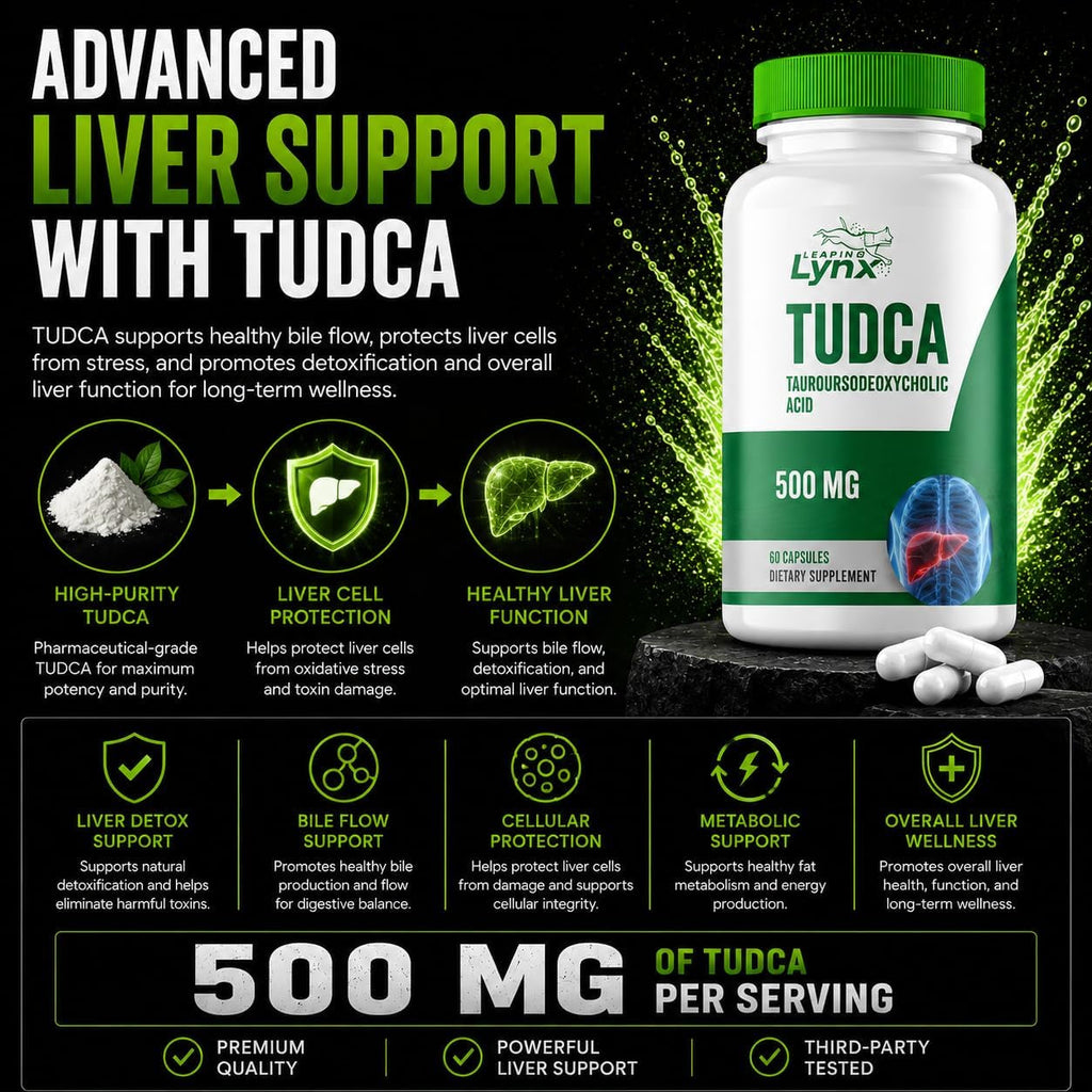 Leaping Lynx TUDCA 500Mg – Tauroursodeoxycholic Acid Supplement – 60 Capsules – TUDCA Liver Support Supplement – Bile Acid Digestive Support – Non-Gmo, Iso-Certified