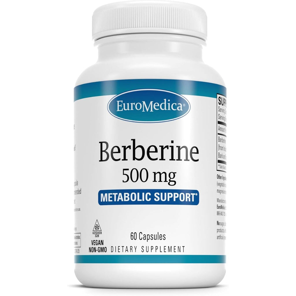 Euromedica Berberine 500 Mg - Brain & Liver Health Support Supplement - Dietary Supplement with Indian Barberry Root Extract - Vegan Capsules for Metabolic Health Support - 60 Capsules