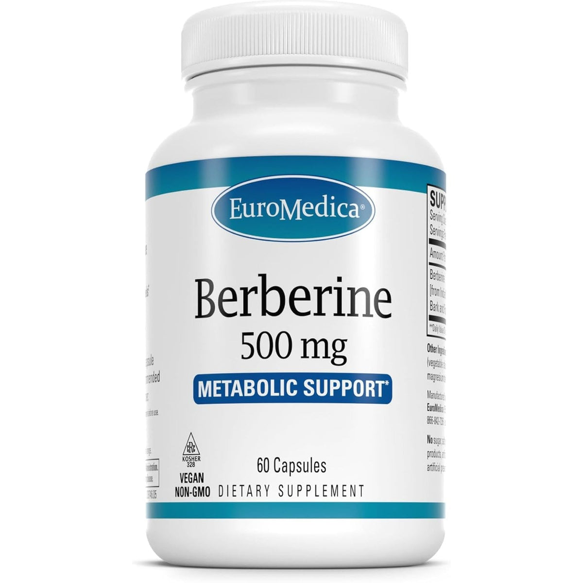 Euromedica Berberine 500 Mg - Brain & Liver Health Support Supplement - Dietary Supplement with Indian Barberry Root Extract - Vegan Capsules for Metabolic Health Support - 60 Capsules