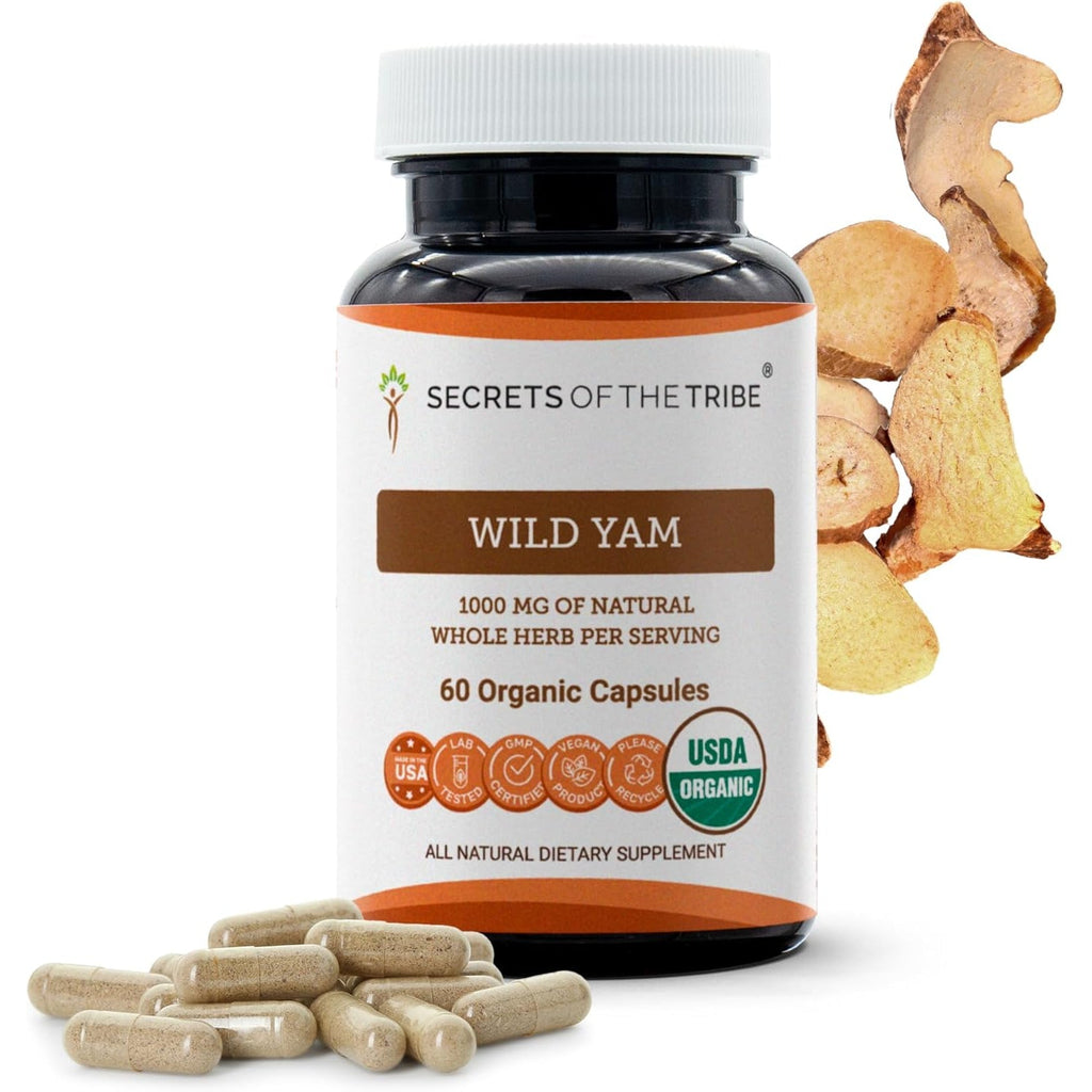 Secrets of the Tribe Wild Yam USDA Organic 60 Capsules | Made with Organic Vegetarian Capsules and Responsibly Farmed Wild Yam (Dioscorea Villosa) Dried Root (60 Capsules)
