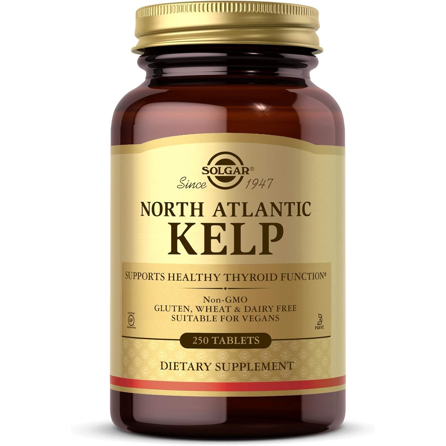 Solgar North Atlantic Kelp, 250 Tablets - Natural Source of Iodine - Supports Healthy Thyroid Function - Gluten Free, Dairy Free, Kosher - 250 Servings